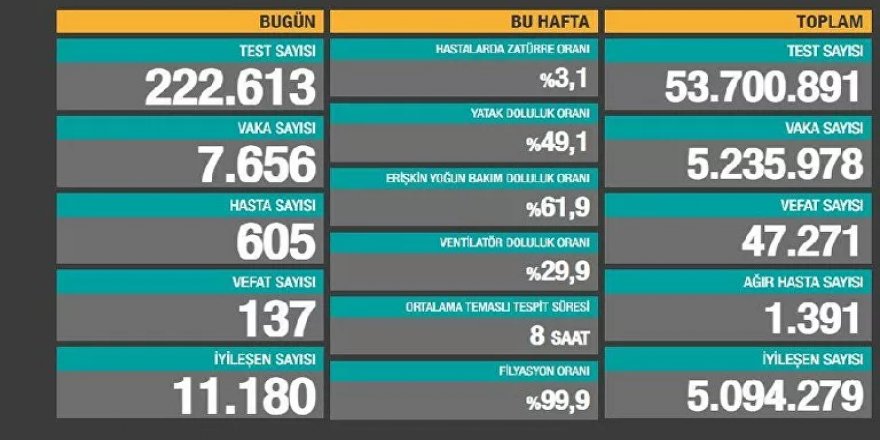 Türkiye'de son 24 saatte koronavirüsten 137 kişi hayatını kaybetti