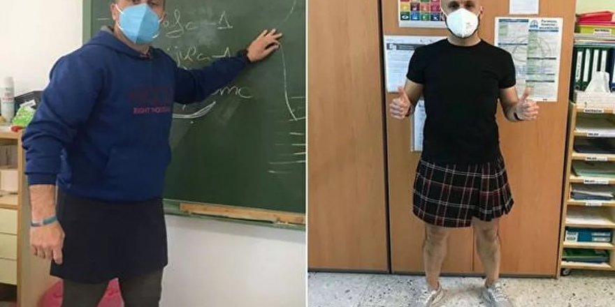İspanya'da etek giyen erkek öğretmenlerden 'Kıyafetlerin Cinsiyeti Yoktur' kampanyasına destek