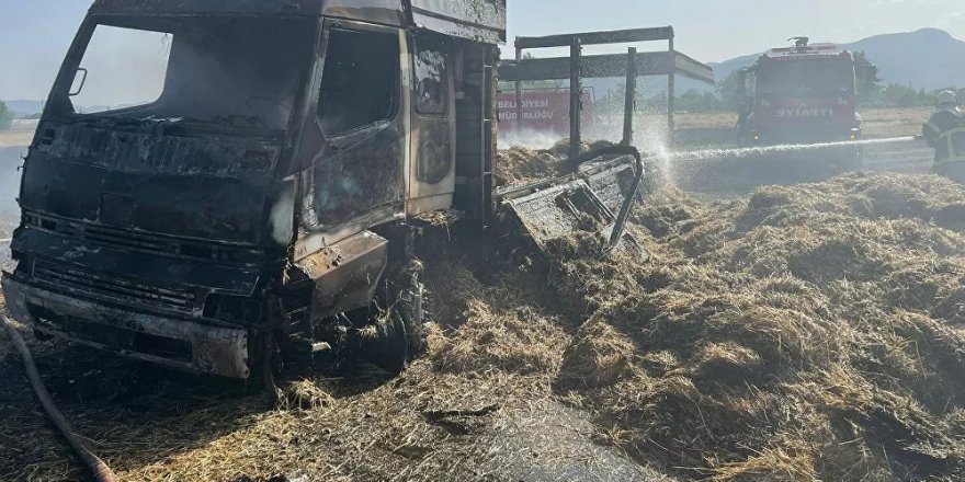 Kamyonda çıkan yangın 100 dönüm araziyi küle çevirdi