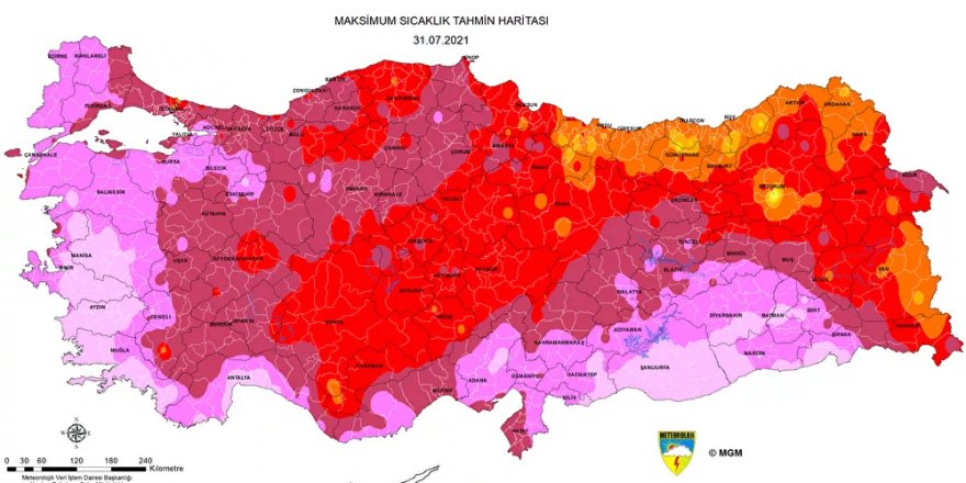 Meteoroloji aşırı sıcaklara karşı haritayla uyardı