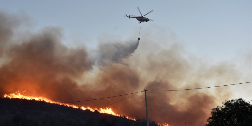 Bodrum'da makilik ve otluk alanda yangına havadan ve karadan müdahale