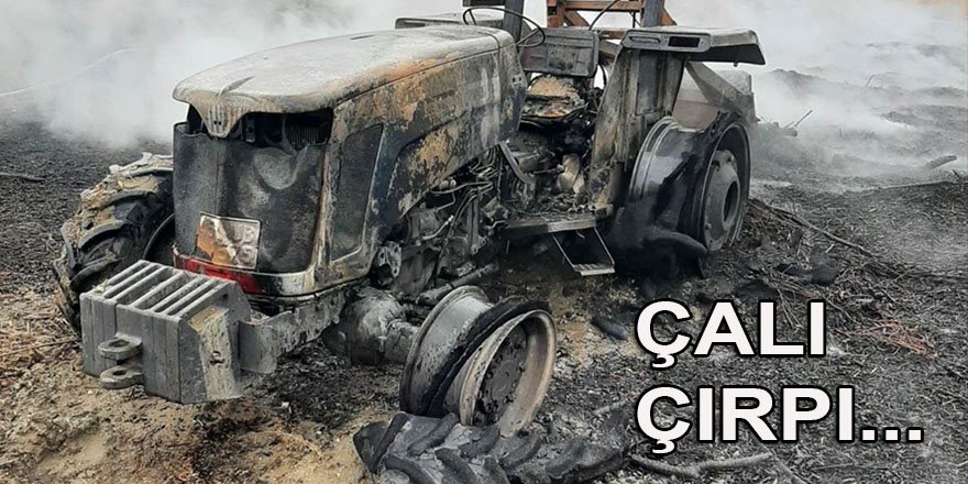 Manisa'da yaktığı çalı ve çırpıları söndürmek isteyen çiftçinin traktörü yandı