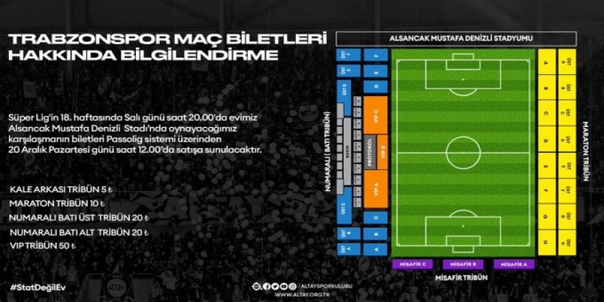 Altay’da Trabzonspor maçına uygun fiyatlı bilet