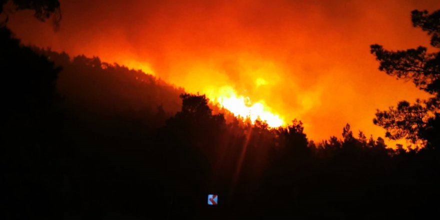 Marmaris’te orman yangını: Alevler gökyüzünü kızıla bürüdü