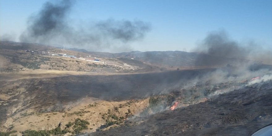 İzmir'de otluk alanda çıkan yangına müdahale ediliyor