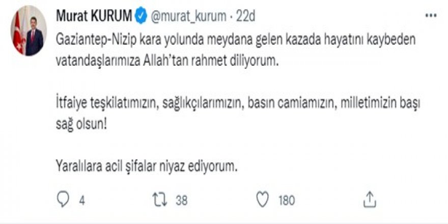 Bakan Kurum’dan, 2 İHA çalışanının vefat ettiği kazada hayatını kaybedenler için başsağlığı mesajı