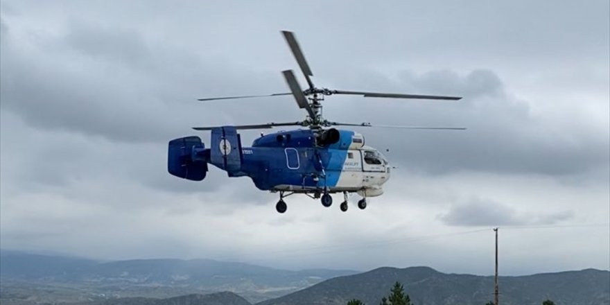 Denizli'de düşen yangın söndürme helikopterinin havalanma anı görüntülendi