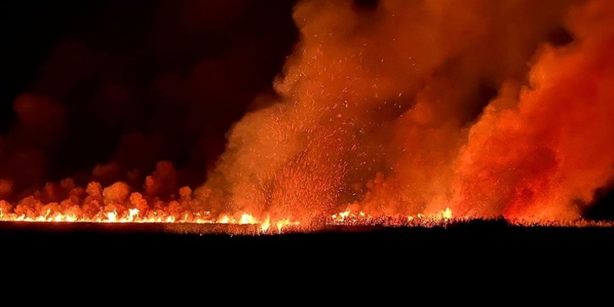 Kaş'ta sazlık alanda çıkan yangına müdahale ediliyor