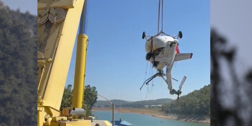 İzmir'de baraj gölüne düşen helikopterin enkazı kıyıya çıkarıldı