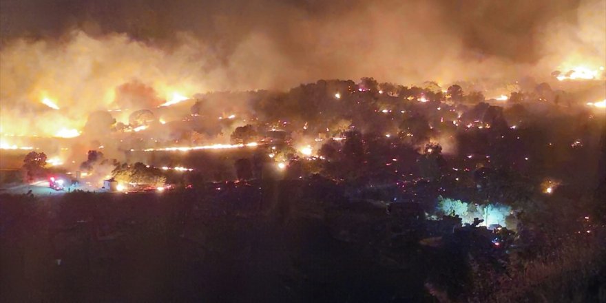 İzmir'de otluk alanda çıkan ve zeytinlik alana sıçrayan yangına müdahale ediliyor