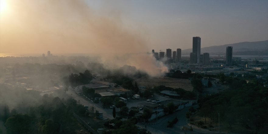 İzmir'de su depolama sahasındaki arazide çıkan yangın kontrol altına alındı