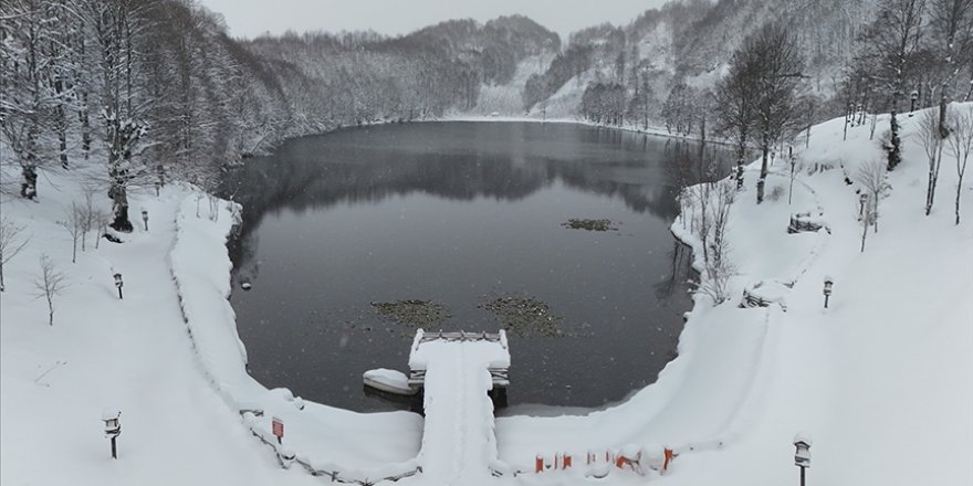 Ordu'nun doğal güzelliğiyle ünlü Ulugöl Tabiat Parkı beyaza büründü