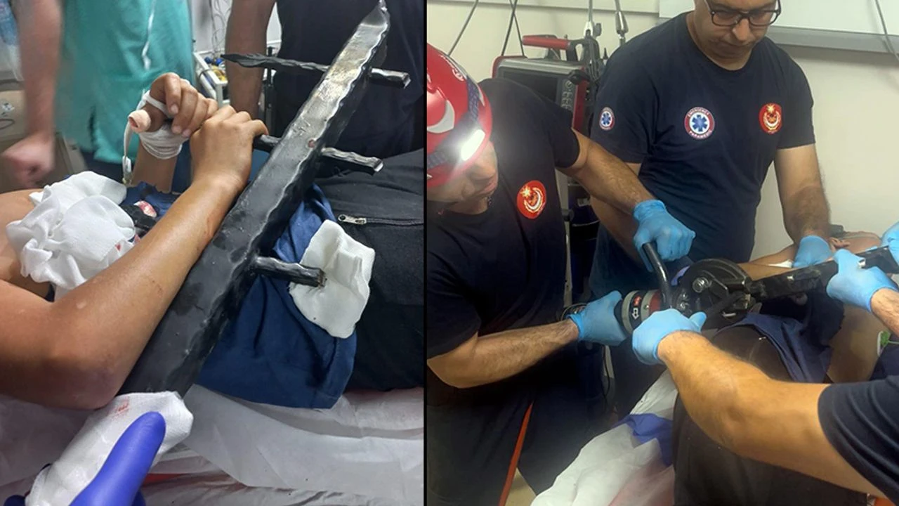 Ağaçtan düştü, demire saplandı!