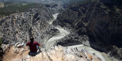 Aydın'daki Arapapıştı Kanyonundaki sular kuraklık nedeniyle çekildi