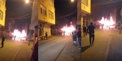 Bartın’da içinde tüp olan market alev alev yandı