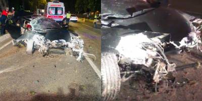 Ağaçları biçerek durabilen otomobilin motoru fırladı