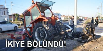 Kavşakta tırın ve otomobilin çarptığı traktör ikiye bölündü: 1 ölü, 2 yaralı