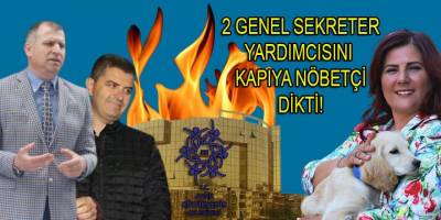 Yangın bacayı sarınca, Aydın BŞB giriş kapısına iki genel sekreter yardımcısı nöbetçi olarak dikildi!