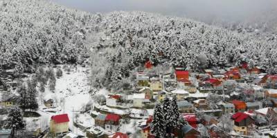 Beyaz örtüyle kaplanan Zorkun Yaylası drone ile görüntülendi