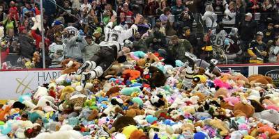 'Sevimli kargaşa': ABD'de buz hokeyi maçında taraftarlar sahaya pelüş oyuncak atarak rekor kırdı