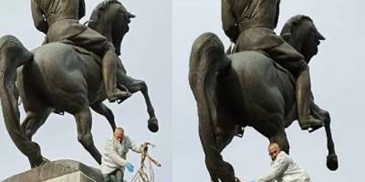 Atatürk anıtını halat bağlayıp yıkmak isteyen 2 kişi gözaltına alındı