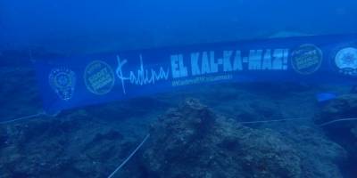 Bodrum'da dalış yapan polisler, denizin dibinde kadına şiddete karşı pankart açtı