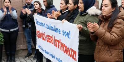 İşten çıkarılan işçiler İzmir Büyükşehir Belediyesi önünde yeniden eylemde