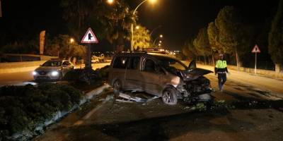 Denizli'de ağaca ve aydınlatma direğine çarpan hafif ticari araçtaki 2 kişi öldü