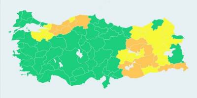 15 ilde "turuncu", 16 ilde "sarı" meteorolojik uyarı