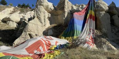 Kapadokya'da ters rüzgarla karşılaşan balon kayalıklara iniş yaptı