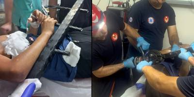 Ağaçtan düştü, demire saplandı!