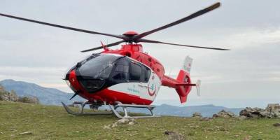 İzmir'de dağlık alanda yaralanan kadının imdadına hava ambulansı yetişti